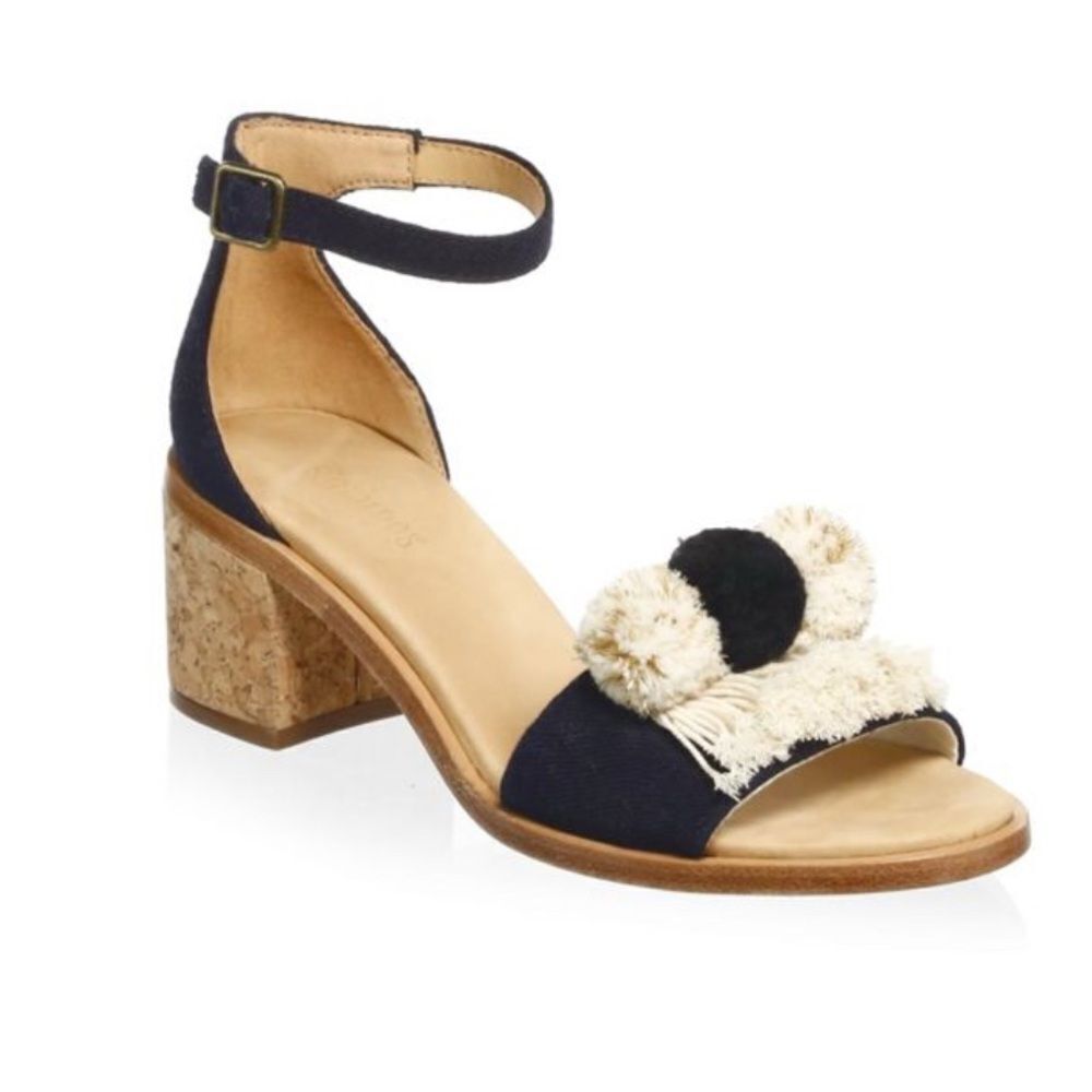 Soludos Pom Pom Sandals Ankle Straps Navy 9.5